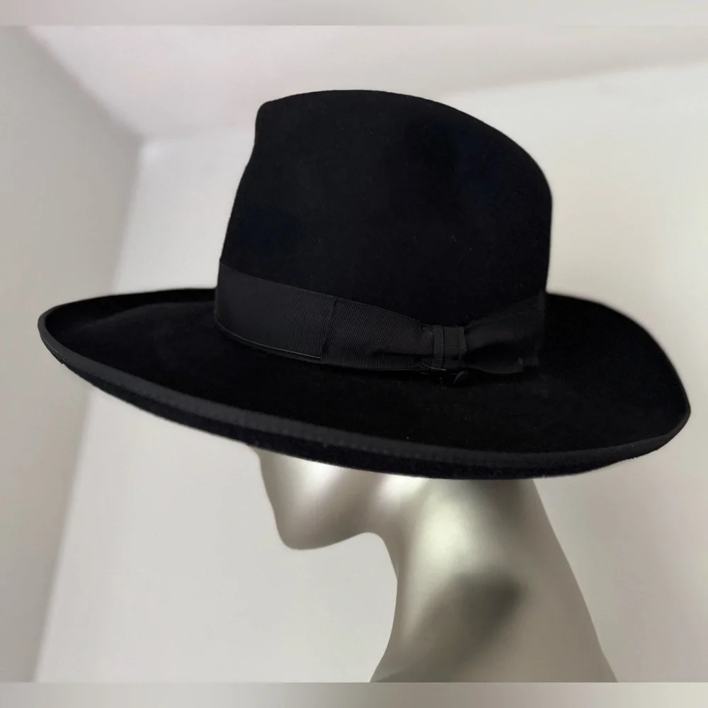 Borsalino Fedora Hat Black Wool Felt Made in Italy Vintage Size 7 (VDC)